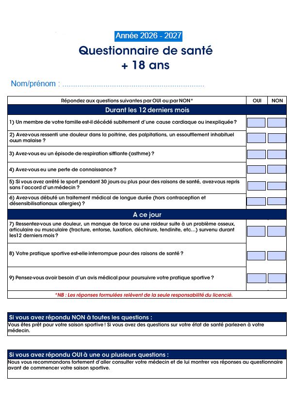 questionnaire médical adulte