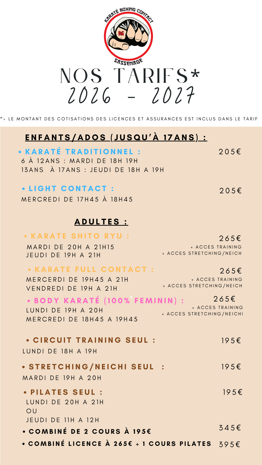 Tarif 2026 2027 karate